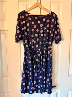 Tommy Hilfiger Navy Printed Short Sleeve Belted Dress Size XL